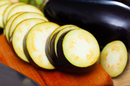 Sliced fresh auberginesの写真素材