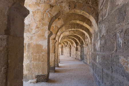 Panorama of well-preserved Roman theatre in Aspendos in Antalya, Turkeyの写真素材