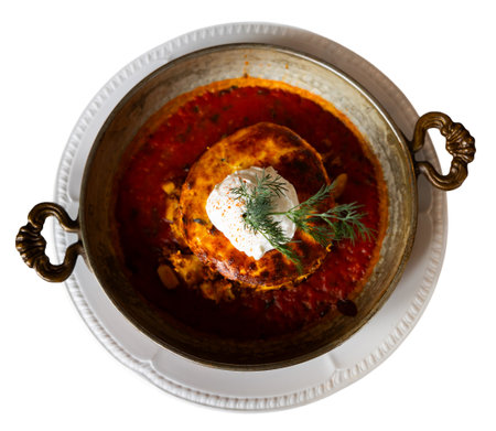 Bulgarian moussaka dish in a round plateの写真素材