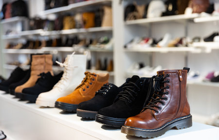Diversity of boots in shopの写真素材