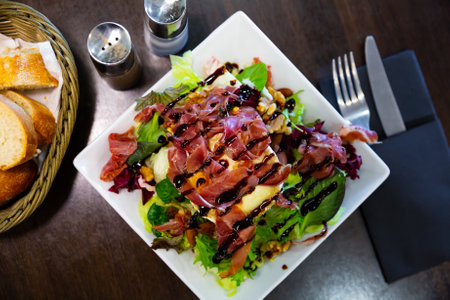 Typical appetizing goat cheese saladの写真素材