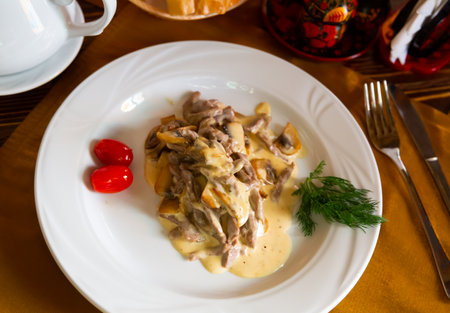 Image of a popular meat dish made called Swiss beefstroganoff.の写真素材