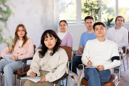Teenagers study in the classroom on refresher courses in classroom schoolの写真素材