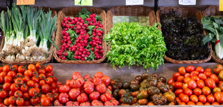 Fresh vegetables on display at vegetable shop