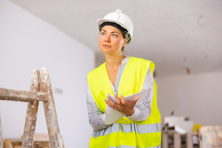 Portrait of a woman engineer making notes on paperの写真素材