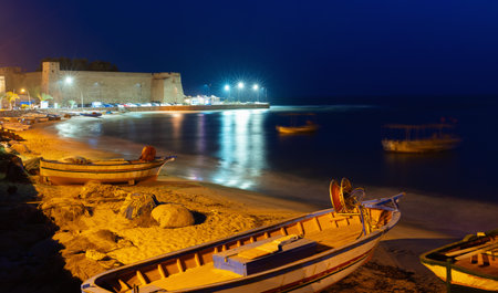 Evening view of fort of Hammamet, Tunisiaの写真素材