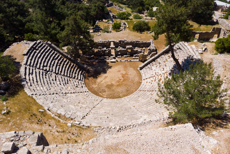 Birds eye view of Roman theatre in Arycanda, Antalya Province, Turkeyの写真素材