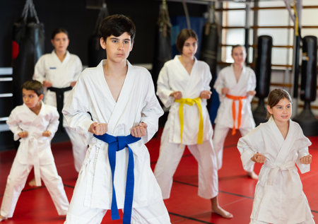 group of children in a karate classの写真素材