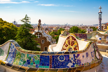 Famous Park Guell in Barcelona, Spain.HDR image