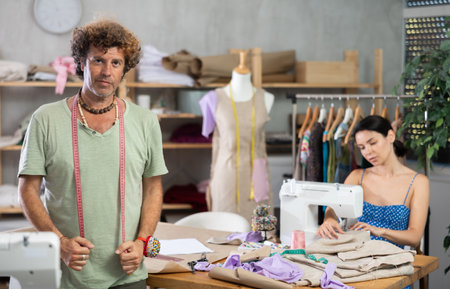 Workflow in tailors workshop, production of clothesの写真素材