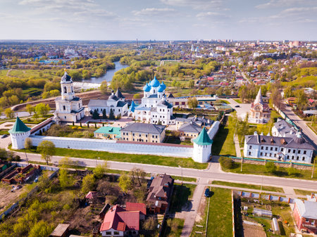 Aerial view of Vysotsky monastery in Serpukhov city, Russiaの写真素材