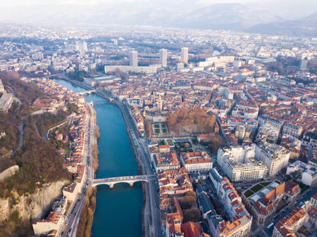 Panoramic aerial view of Grenobleの写真素材
