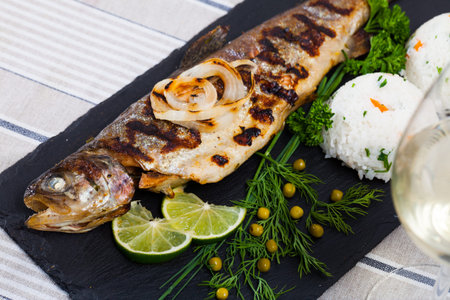 Grilled trout with rice