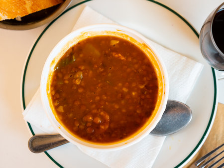 Potaje de lentejas, thick hearty lentil stewの写真素材