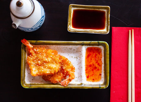 Appetizing fried shrimpの写真素材