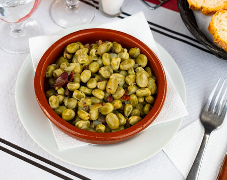 Habas a la catalana, spanish recipe of broad beansの写真素材