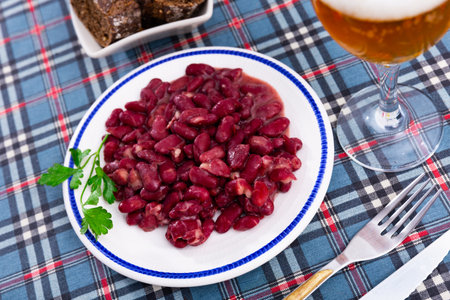 Delicious red beans with green parsley on dinner tableの写真素材
