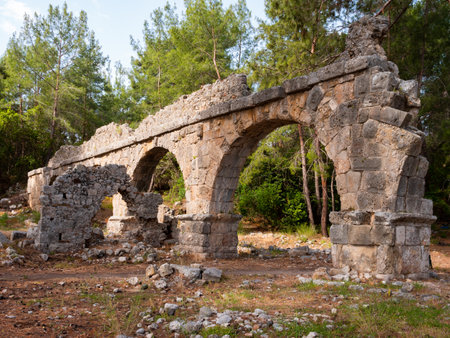 Remains of aquaeduct in ancient Lycian city Faselisの写真素材