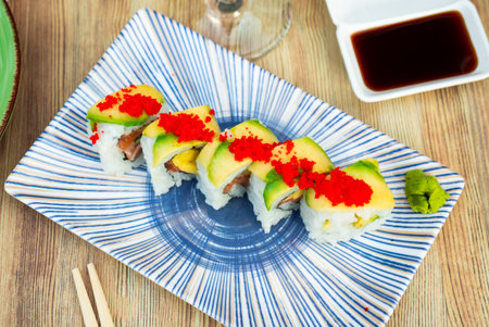 Uramaki with tobico toppingの写真素材