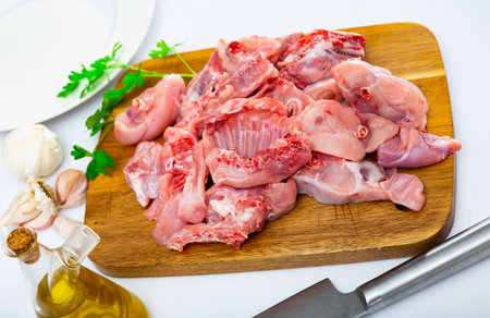 Raw rabbit meat with natural ingredients before cookingの写真素材