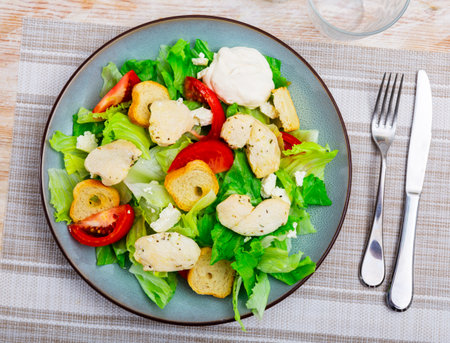 Popular dish of american cuisine is Caesar saladの写真素材