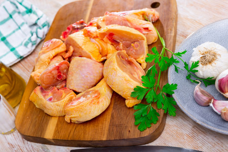 Fresh raw chopped chicken piecesの写真素材