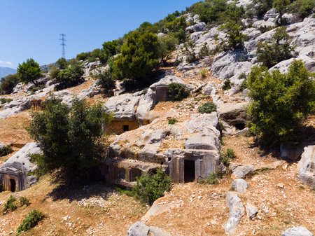 Multiple stone tombs in ancient city of Limyraの写真素材