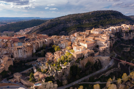 Birds eye view of Cuenca, Castilla-La Mancha, Spainの写真素材
