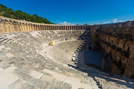 Well-preserved Roman theatre in ancient city of Aspendos, Turkeyの写真素材