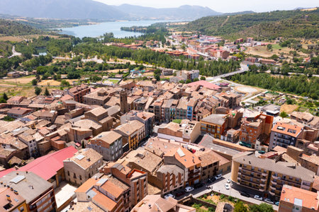 Aerial photo of La Pobla de Segur, province of Lleida, Spainの写真素材