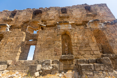 Nymphaeum in Aspendos, two-tiered facade with nichesの写真素材