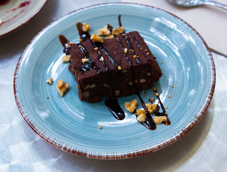 Sweet traditional chocolate brownie cakeの写真素材