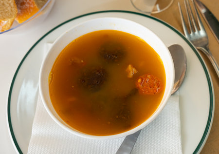 Stewed lentils with sausages, spanish Riojan lentilsの写真素材