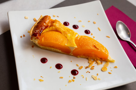 Piece of peach pie. Peach omeletの写真素材