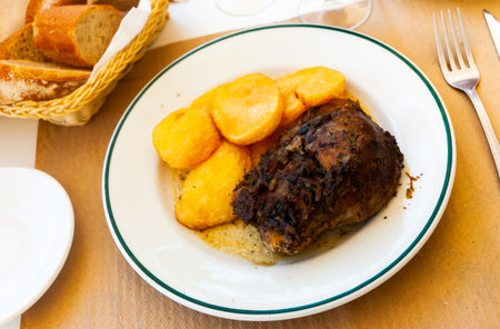 Baked pork pieces with potatoes in goulashの写真素材