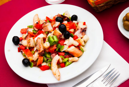Popular Spanish Salpicon from vegetables and seafood mixの写真素材