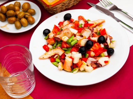 Salpicon de Marisco, cold salad from seafood with vegetablesの写真素材