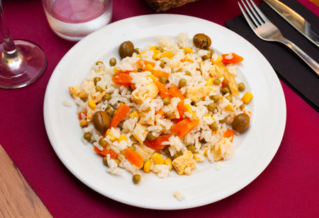 Rice salad with sliced omelette and vegetablesの写真素材
