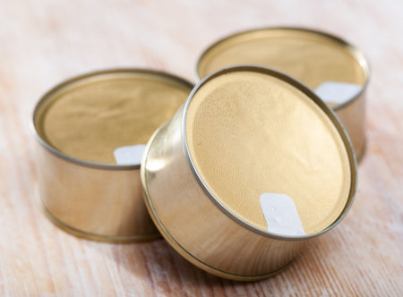 Metal cans with foil lidsの写真素材