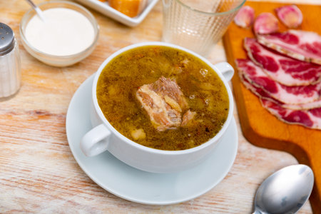 Traditional Russian dish is cabbage soupの写真素材