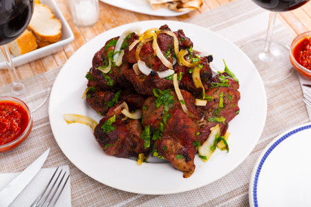 Oriental grilled pork meat shashlikの写真素材