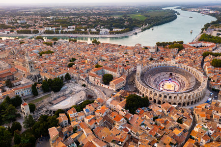 Aerial view of old town Arles, Franceの写真素材