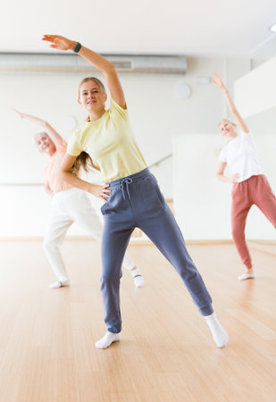Teenager girl dancing in dance centerの写真素材