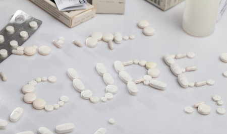 Word CURE made of pills