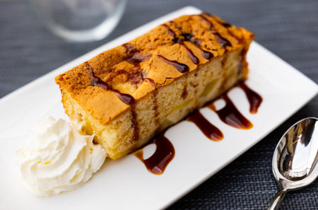 One piece of just prepared apple pie on plate