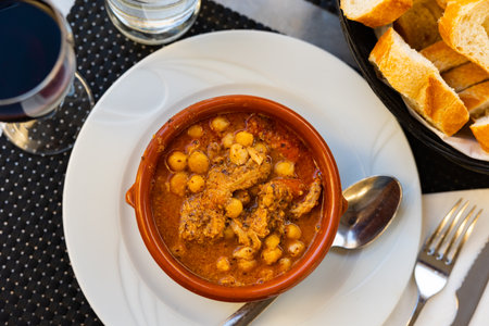 Spicy callos of tripe with vegetables, chorizo and chickpeasの写真素材