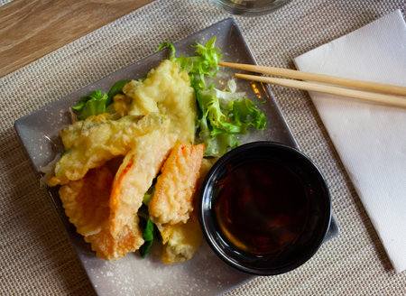 Tempura with vegetables in batter. Japanese cuisineの写真素材