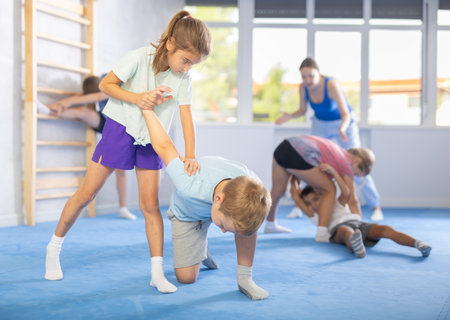 practice grabbing their opponents armsの写真素材