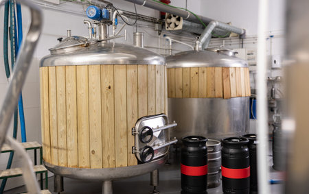 Tanks for the storage and fermentation of beer in beer factory