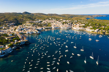 View from drone of Cadaques town, Spain